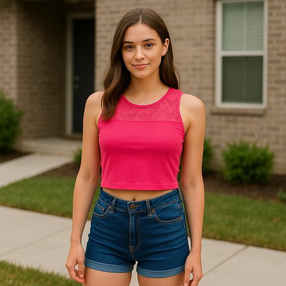 Aeropostale Crop Top Map to Mars Pink Lace - Picture 1 of 6